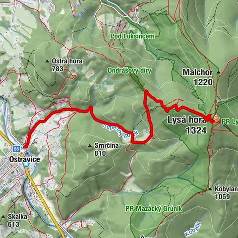 Lysá hora - Ostravice Pila dolů