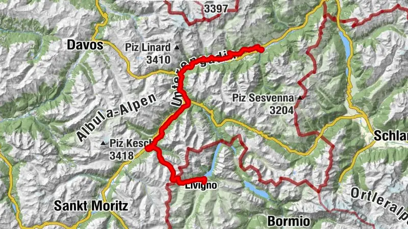 Nationalpark Bike-Marathon - Strecke Livignasco - Livigno nach Scuol