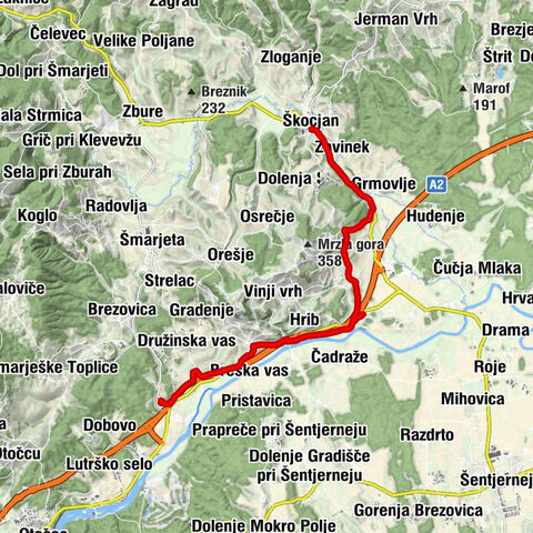 Cycling trail from Šmarješke Toplice to Škocjan