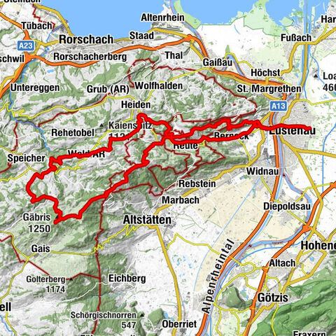 Von Lustenau zur Hohen Buche und Gäbris und retour