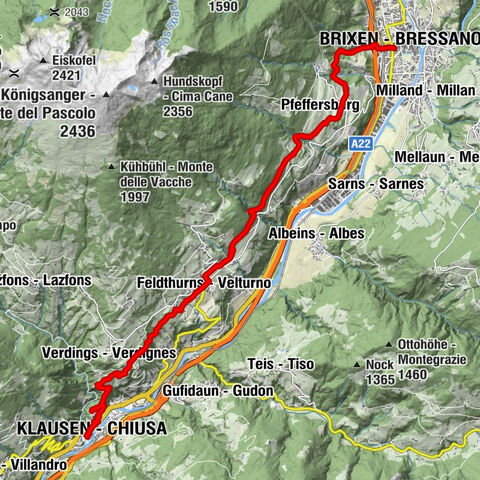The Keschtnweg chsestnut trail from Brixen to Klausen