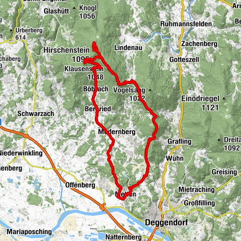 Metten - Hirschenstein - Klausenstein - Kulm - Kalteck - Fuchsberg - Butzen  5-Berge Höhenweg