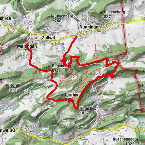 Nunningen – Burgruine Gilgenberg – Portiflue – Riedberg – Sigbachfall – Hirnichopf - Meltingen