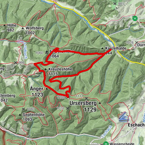 À travers la vallée de la Goldach jusqu'à la Kreuzleshöhe