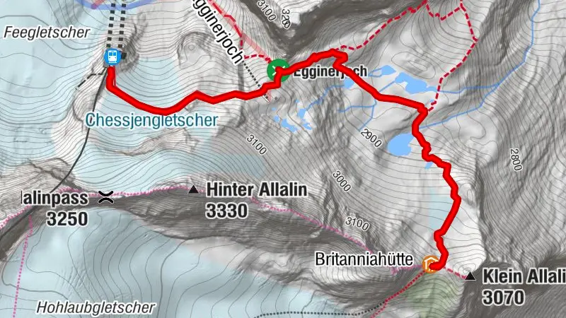 Chemin de la cabane Britannia via Felskinn - Egginerjoch