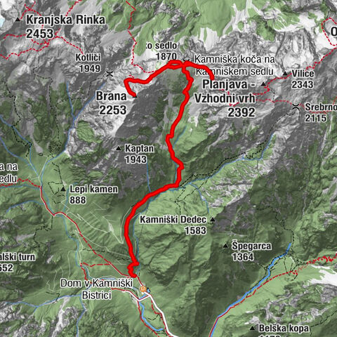 Rokovnjaške luknje - Kamniška koča na Kamniškem sedlu - Brana - Kamniško sedlo