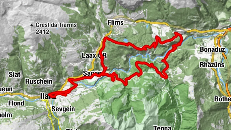 Parcours des vues impressionnantes à Ilanz avec ambiance de gorge du Rhin et plateformes d'observation