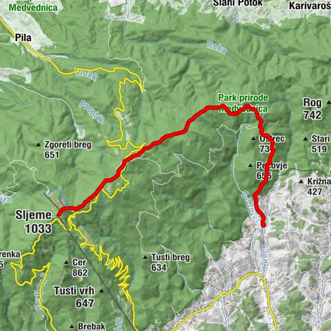 Bidrovec - Lugarova kuća - Planinarska kuća Junac - Sljeme
