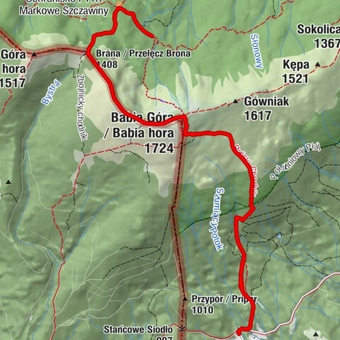 Stańcowa - Babia Góra / Babia hora - Przełęcz Lodowa - Schronisko PTTK Markowe Szczawiny