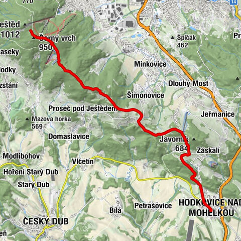 Hodkovice nad Mohelkou - Chata Pláně pod Ještědem - Černý vrch - Horská chata Ještědka