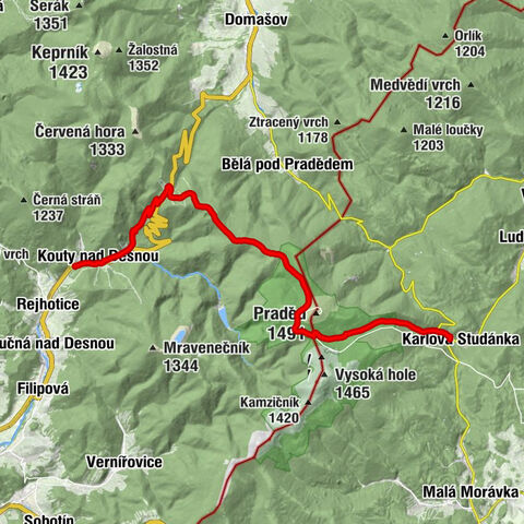 Karlova Studánka - Velký Jezerník - Malý Jezerník - Kouty nad Desnou