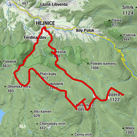 Hejnice - Jizera - Černá hora - Holubník