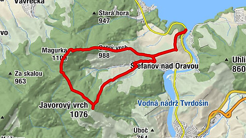 Dolný Štefanov - Ostrý vrch - Magurka - Javorový vrch