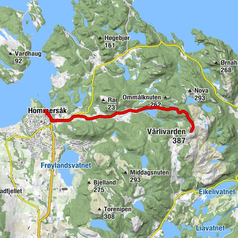 Hommersåk ferjekai - Hommersåk Wok &Sushi Bar - Riska kirke - Vårlivarden