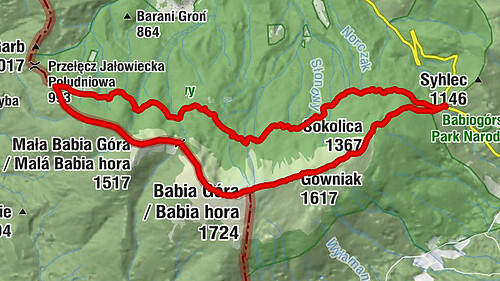 Przełęcz Krowiarki - Mały Garb Wyżni - Babia Góra / Babia hora - Mała Babia Góra / Malá Babia hora