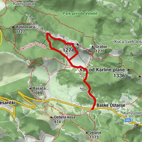 Baške Oštarije - Stupačinovo - Vranji kuk - Žuti kuk