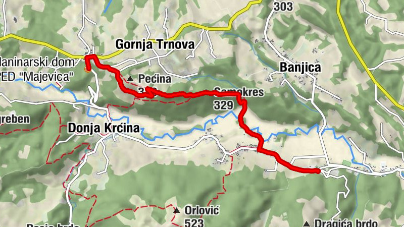 Манастир Тавна - Samokres - Crveno brdo - Planinarski dom PED "Majevica"