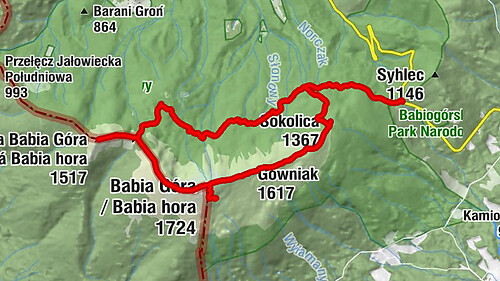 Przełęcz Krowiarki - Mały Garb Wyżni - Babia Góra / Babia hora - Mała Babia Góra / Malá Babia hora