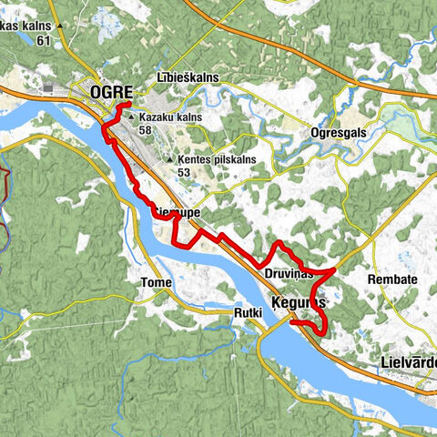 Mīlestības kalns - Ogre - Ķeguma krusta kalns - Ķegums