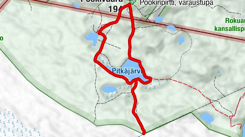 Utajärvi - Pookinpaussi, päivätupa - Pookinpirtti, varaustupa - Pookivaara