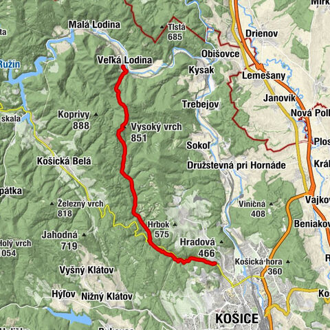 Košice - Vysoký vrch - Prielohy - Veľká Lodina