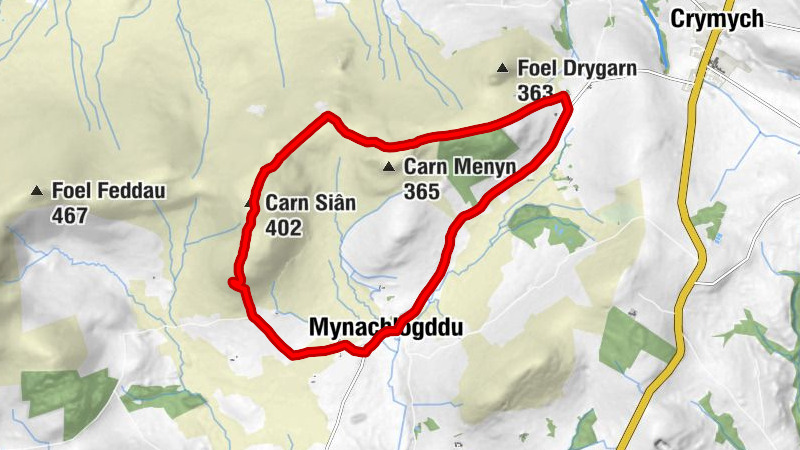 Mynachlogddu - Carn Siân - Carn Bica