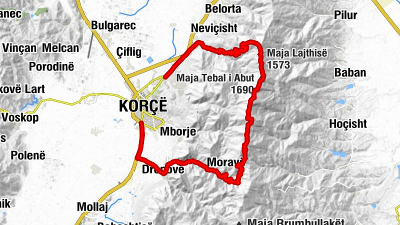 Korçë - Maja Çardhakut - Maja Tebal i Abut - Maja Lajthisë