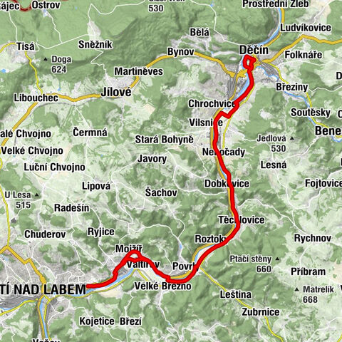 Krásné Březno-Nový Svět - Mojžíř - Děčín - Ústí nad Labem
