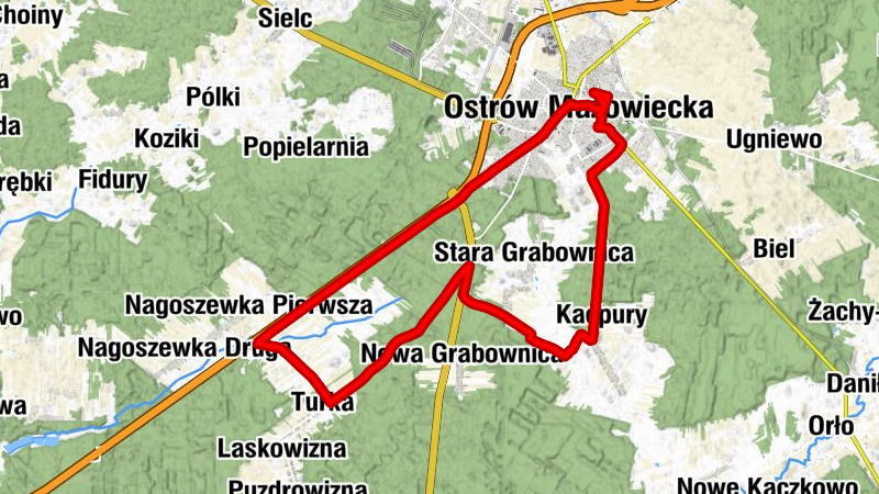 Ostrów Mazowiecka - Gródźki - Kacpury - Dudy