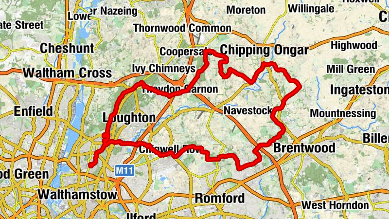 Highams Park - Orange Tree Hill - St Peter and St Paul, Stondon Massey - Wellington Hill