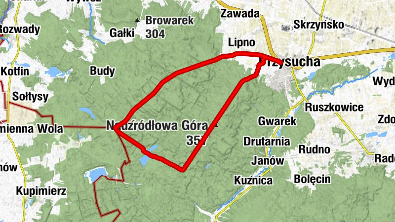Przysucha - Jakubów - Zajezierze - Nadźródłowa Góra