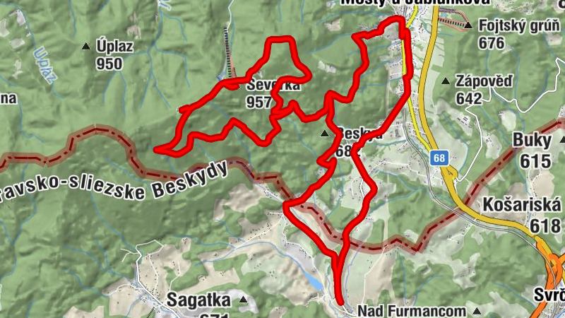 Milošová - Kaplička sv. Petra a Pavla - Severka - Čerchlaný Beskyd