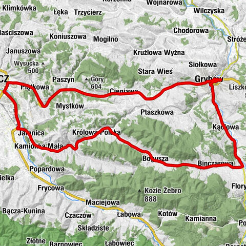 Grybów - Kościół pw. Świętego Stanisława Biskupa i Męczennika w Binczarowej - Przełęcz nad Bacówką - Kościół pw. Świętej Katarzyny Aleksandryjskiej w Grybowie