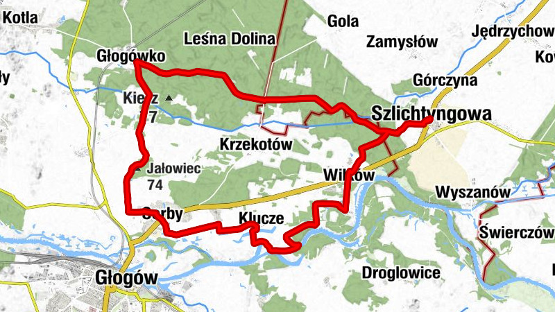 Szlichtyngowa - Wilków - Głogów - Jałowiec