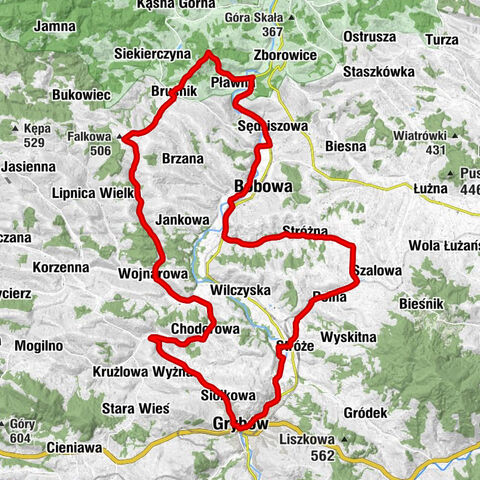 Pławna - Styrki - Kościół pw. Najświętszej Maryi Panny Wniebowziętej w Bruśniku - Kościół pw. Świętej Katarzyny Aleksandryjskiej w Grybowie