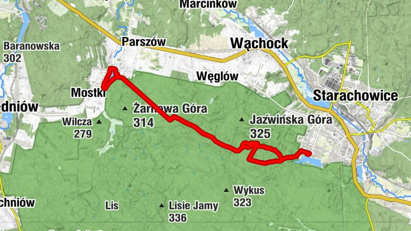 Starachowice - Hohołówka - Ostre Górki - Źródło Langiewicza