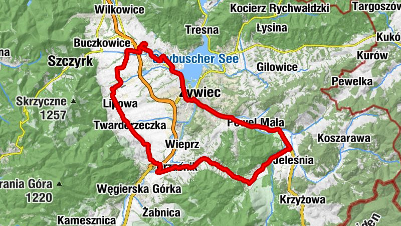 Kubiny - Kaplica pw. Świętej Anny - Kościół pw. Nawiedzenia Najświętszej Maryi Panny w Juszczynie - Przełęcz u Poloka
