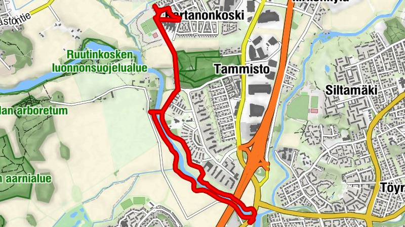 Kartanonkoski - Haltiala - Tväran