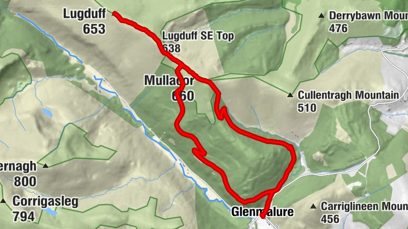 Glenmalure - Mullacor - Lugduff SE Top - Lugduff