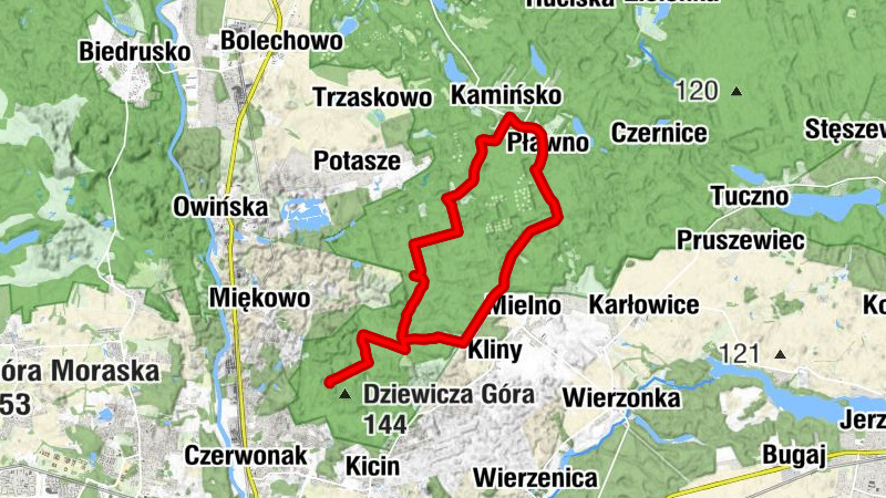 Dziewicza Góra - Kamińsko - Pławno