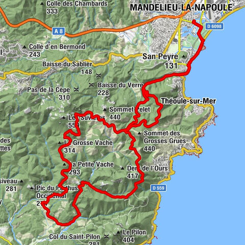 Col Notre Dame - Point de vue sur l Meditéranée et sur la parc Ésterel - Pic du Col Notre Dame - Col de la Cadière - Col du Baladou, Provence-Alpes-Côte d'Azur/Frankreich