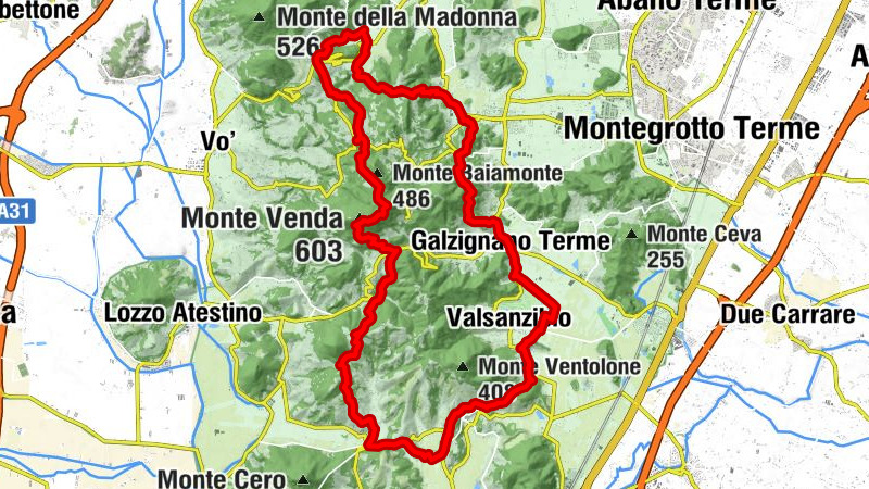 giro ad anello partendo da Villa di Teolo destinazione Arqua Petrarca