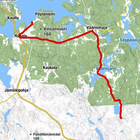 Parcours entre lacs, champs et collines, de VinsanVilla à Mäkelän Lomatuvet, parcours linéaire, Ruovesi
