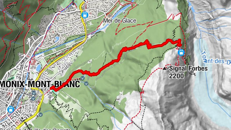 Aufstieg Berghotel Montenvers von Chamonix, Parkplatz Las Planards