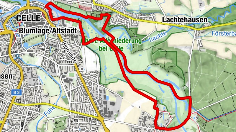 Laufstrecke (blau) entlang der Dammaschwiese