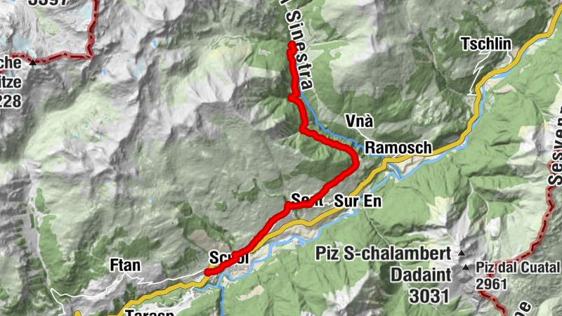 Etappe 3: Hof Zuort - Scuol (Variante 2, mit Bahn)