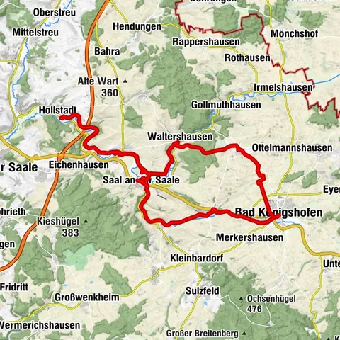 E-Bike Tour von Hollstadt an der Fränk.Saale entlang nach Bad Königshofen u.zurück üb.Aubstadt