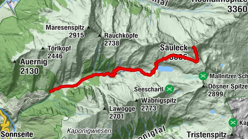 2b. Mallnitz Parking 1439 -> Dosener See 2270-> Sauleck 3086 -> Mallnitz Parking