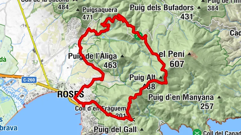 17 Roses Fràgam Pla-de-Les-Gates Puig-Alt-Sud Pas-del-Llop Mas-Romanyac Bombo Cabana-d'en-Misses Can-Berta Mas-Oliva