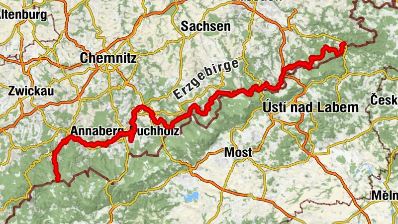 Piste cyclable de moyenne montagne saxonne entre Schöna et Eibenstock